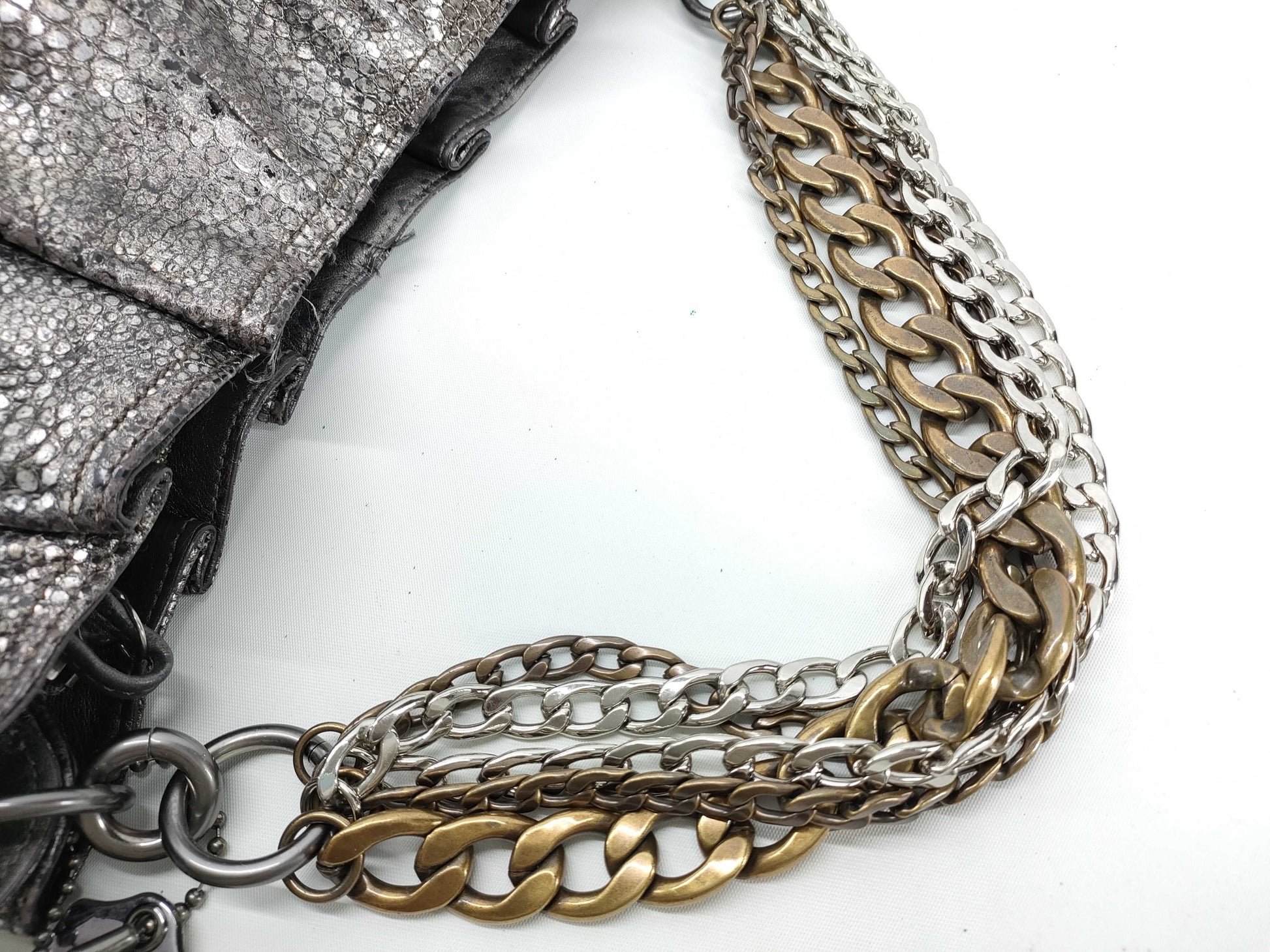 COACH Coach Leather Chain Tote Bag Silver Tote Bag