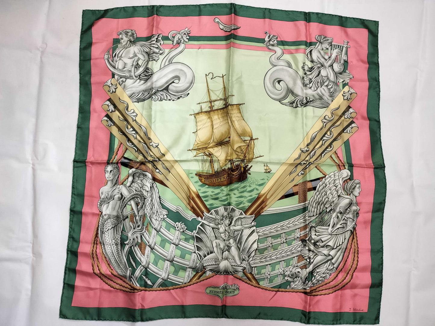 HERMES Carre Hermes Carre 90 Green Scarf