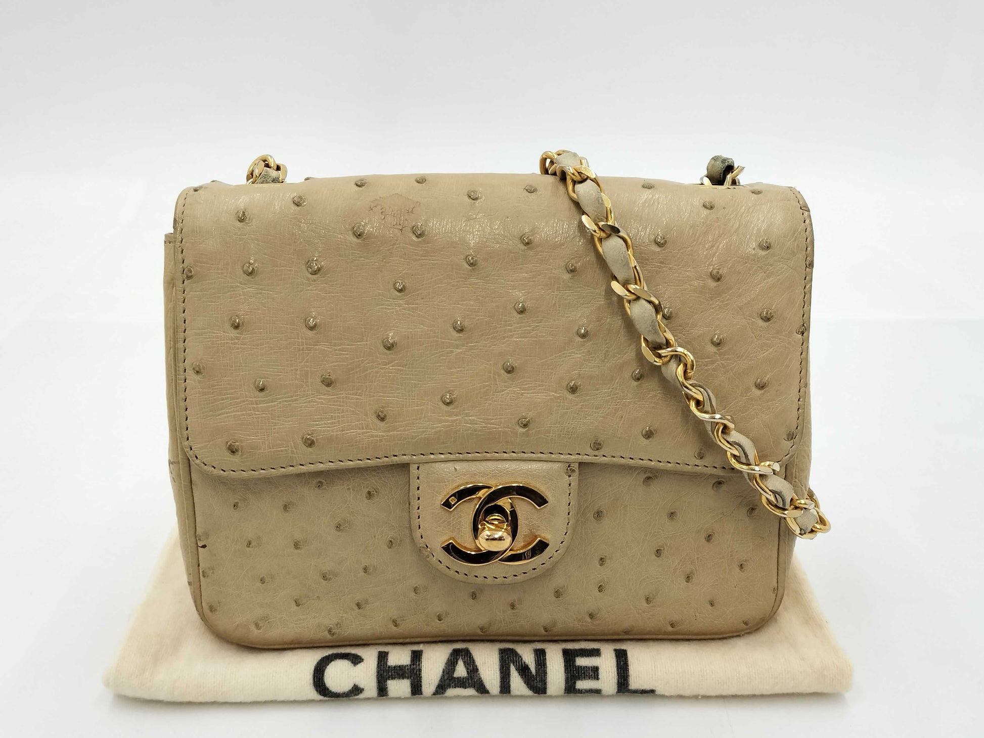 CHANEL Mini Matlasse Ostrich Shoulder Bag