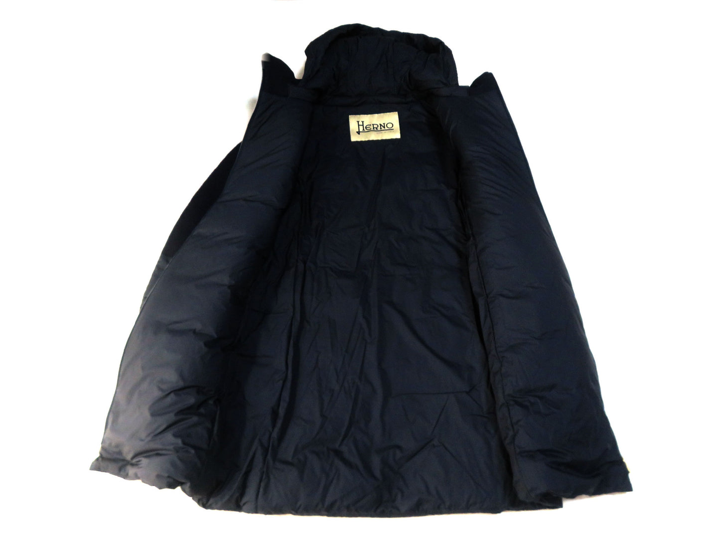 HERNO Nylon Down 40 Navy Blue DETACHABLE HOOD Coat