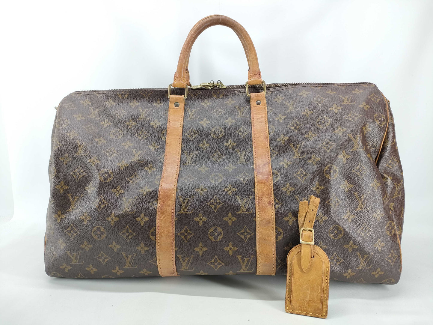 LOUIS VUITTON Monogram Keepall Bandouliere 60 M41412 TH0924 Padlock Key Name Tag Boston Bag