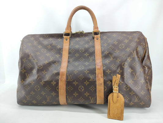 LOUIS VUITTON Monogram Keepall Bandouliere 60 M41412 TH0924 Padlock Key Name Tag Boston Bag
