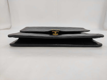 CHANEL Matlassse Lambskin Push Lock Single Flap Black G-Card Seal Shoulder Bag
