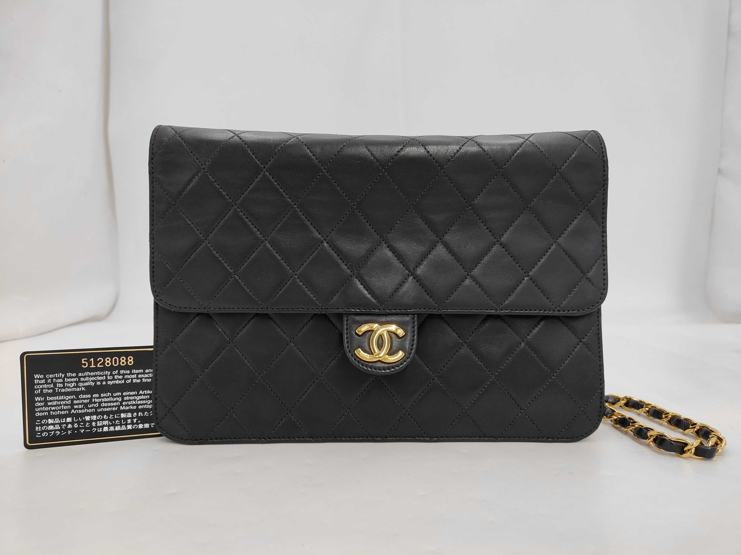 CHANEL Matlassse Lambskin Push Lock Single Flap Black G-Card Seal Shoulder Bag