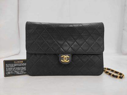 CHANEL Matlassse Lambskin Push Lock Single Flap Black G-Card Seal Shoulder Bag