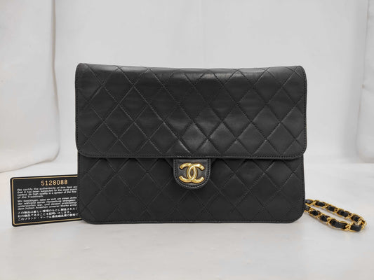 CHANEL Matlassse Lambskin Push Lock Single Flap Black G-Card Seal Shoulder Bag