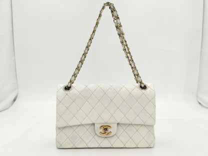 CHANEL CHANEL Matlasse Chain Handbag Lambskin White Shoulder Bag