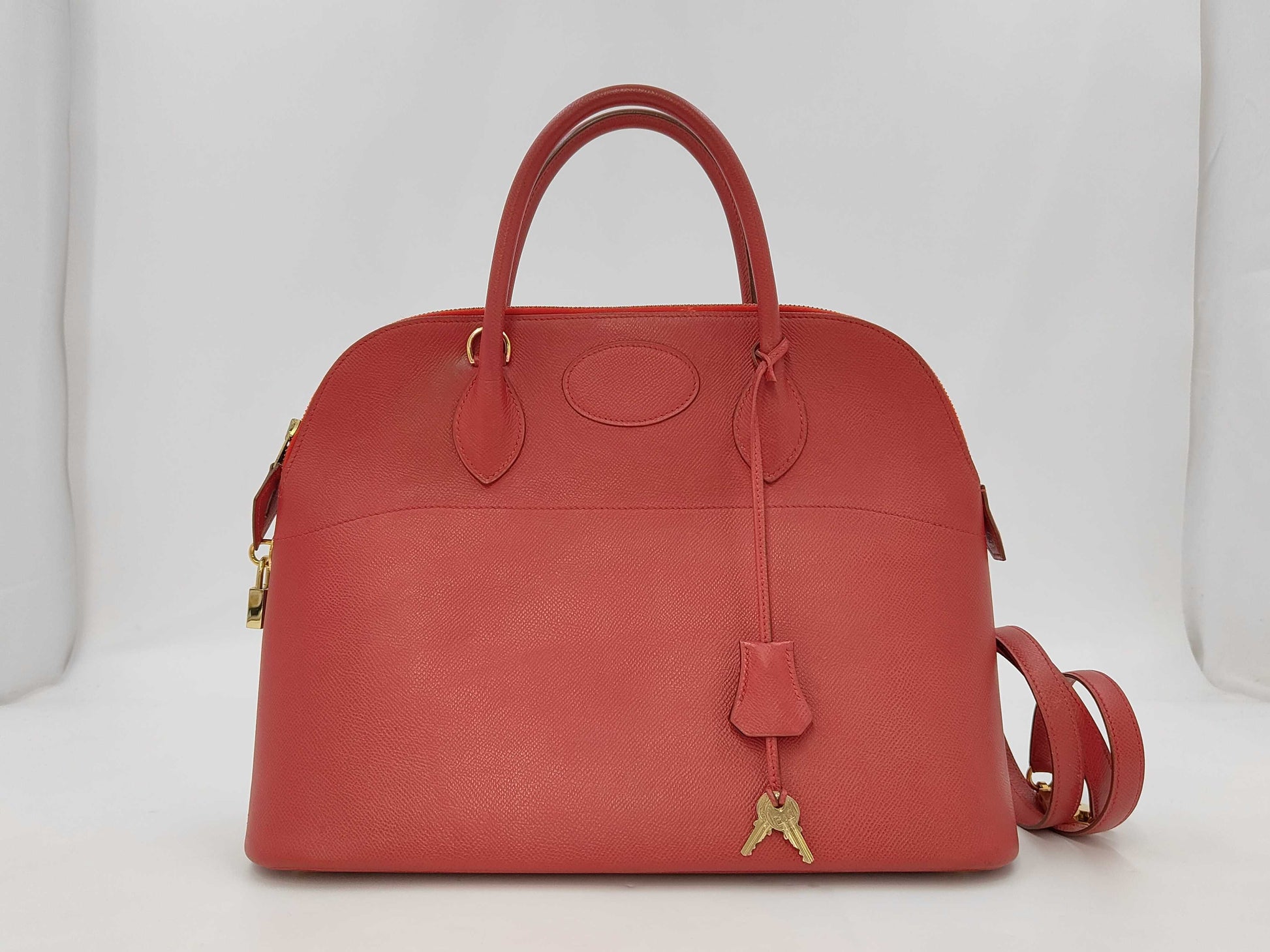 HERMES Bolid 35 Red □A Engraved Tote