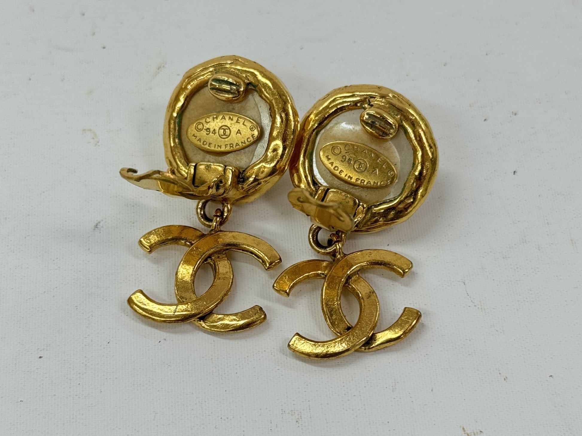 CHANEL Coco Mark Pearl Earrings Rice Earrings