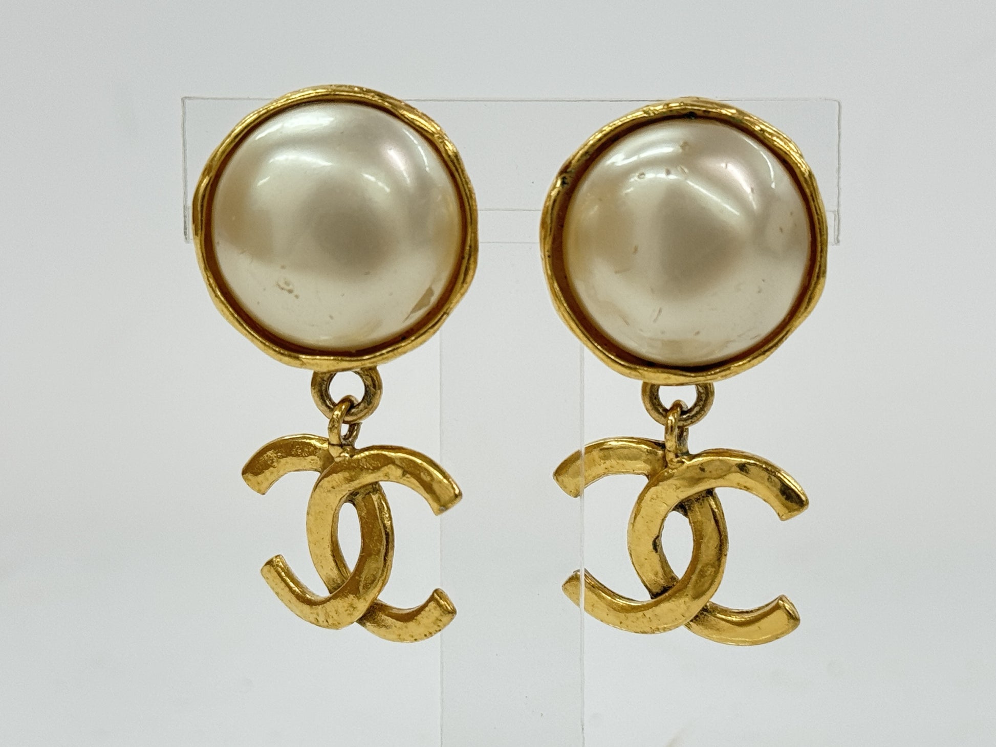 CHANEL Coco Mark Pearl Earrings Rice Earrings