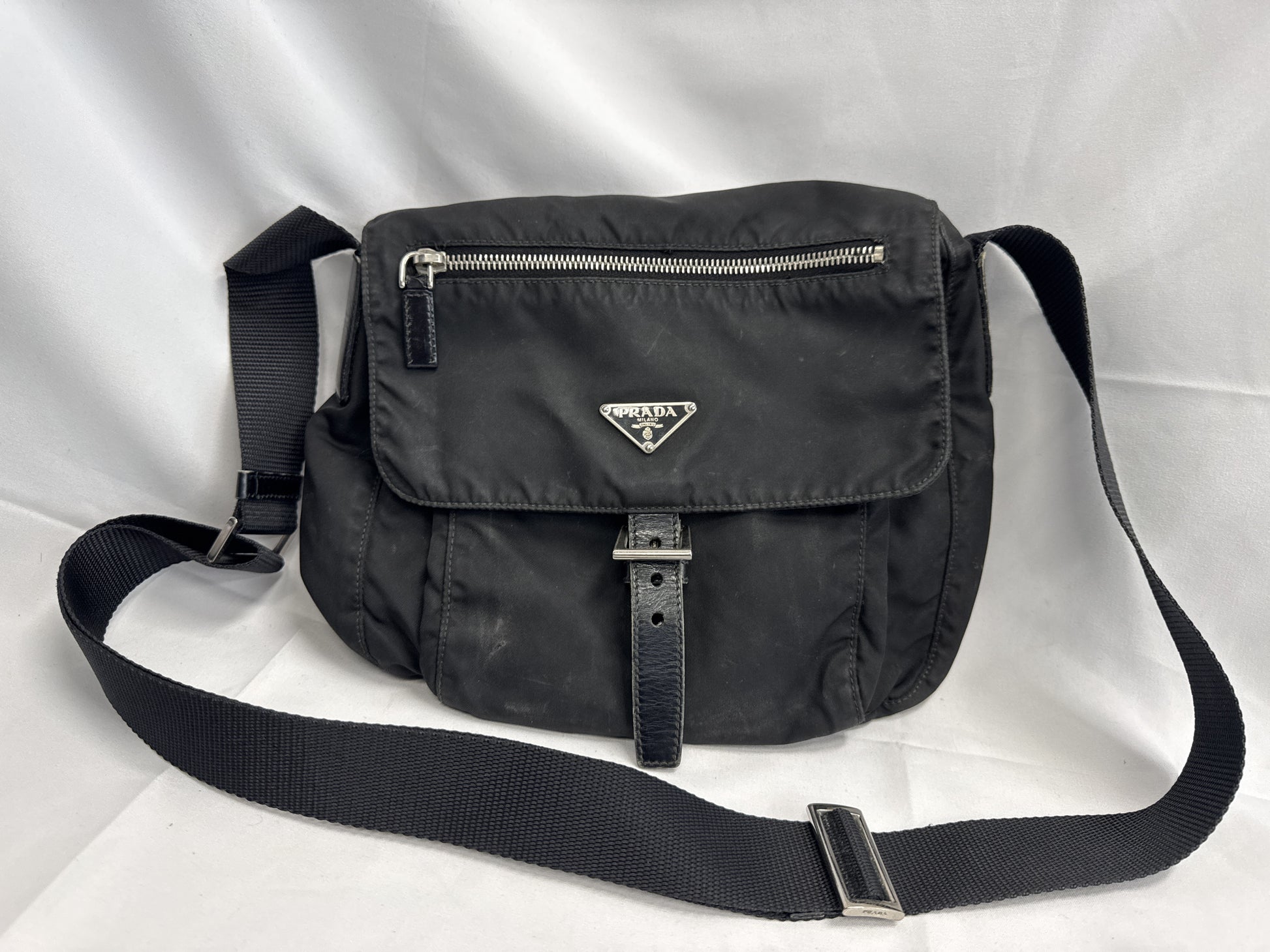 PRADA Nylon Triangle Plate Shoulder Bag Black Shoulder Bag