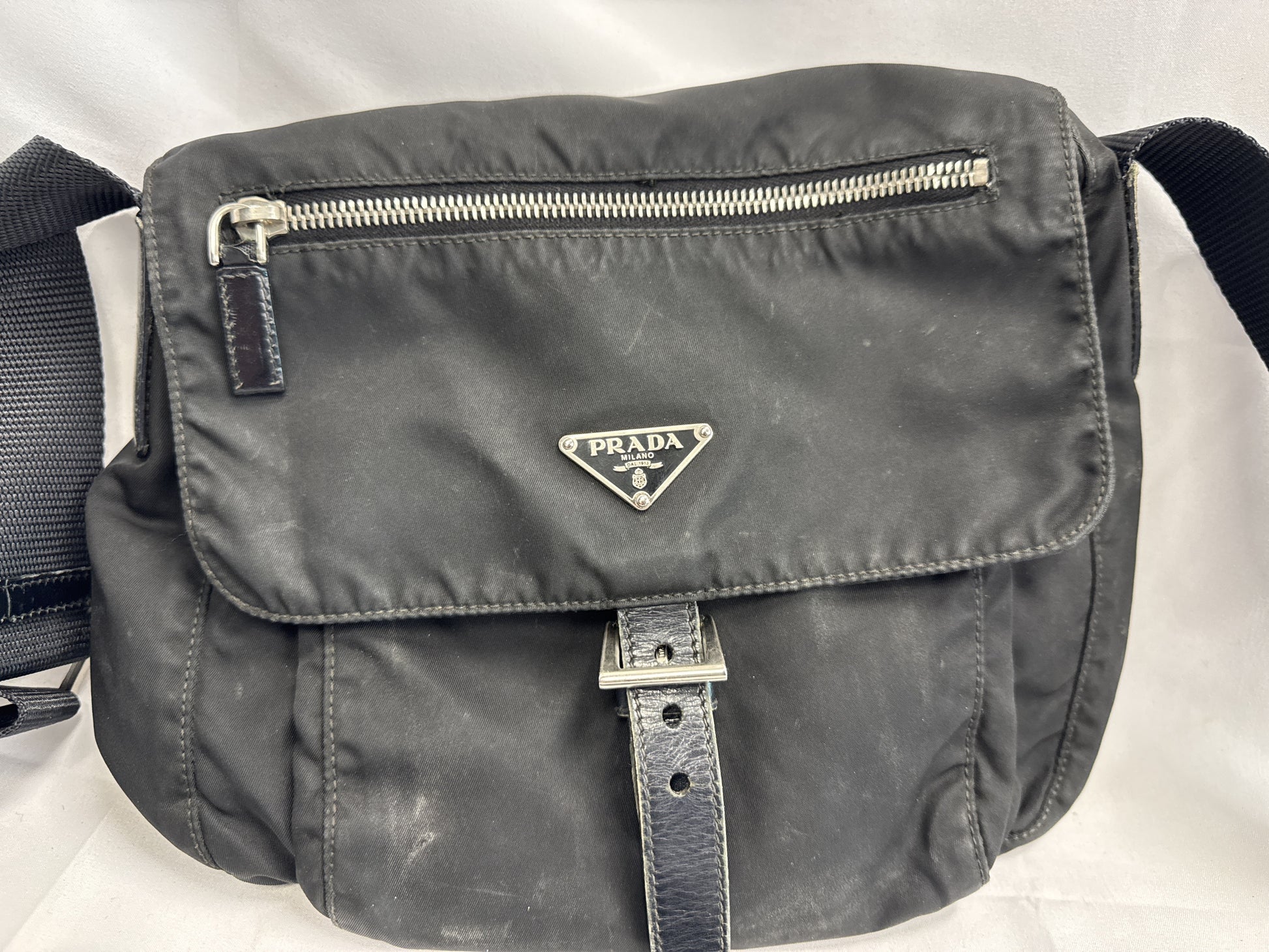 PRADA Nylon Triangle Plate Shoulder Bag Black Shoulder Bag