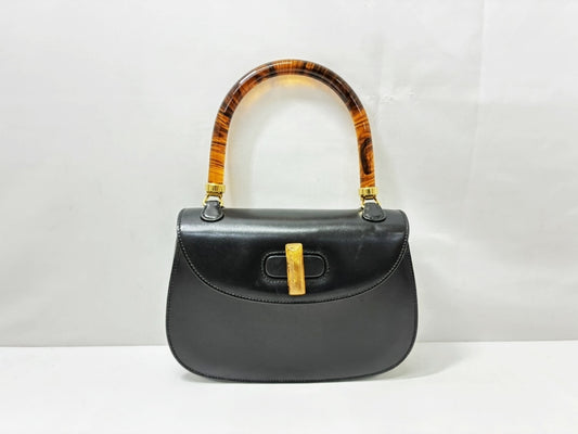 GUCCI Handbag Tortoiseshell Handle Black Handbag