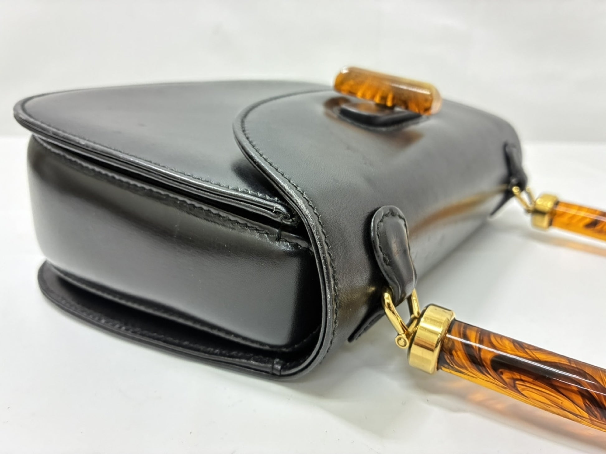 GUCCI Handbag Tortoiseshell Handle Black Handbag