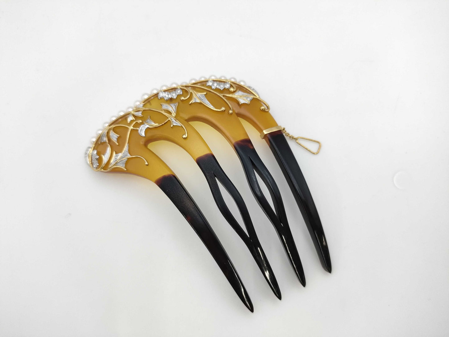 Kazuo Ogawa Tortoiseshell Hairpin with Pearl, Diameter 3.8-4.2mm, D0.20ct, K18/Pt900, 23.0g, Hair Accessory 