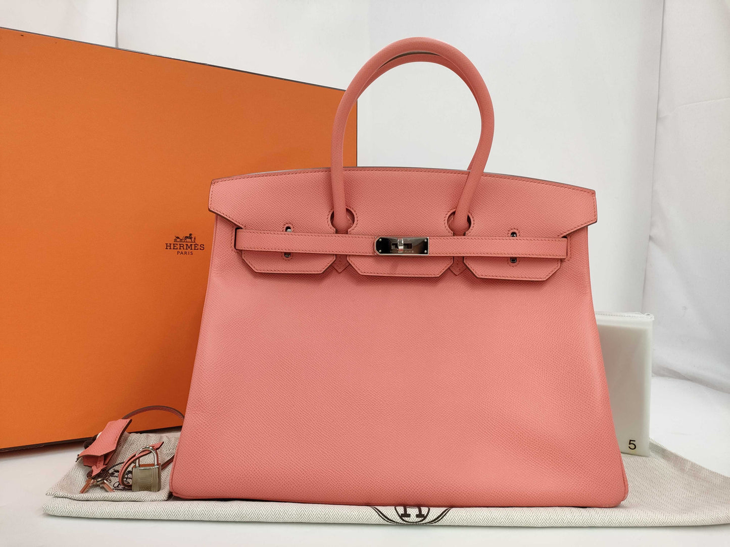 HERMES Birkin 35 Epson Flamingo Silver Fittings □Q Handbag