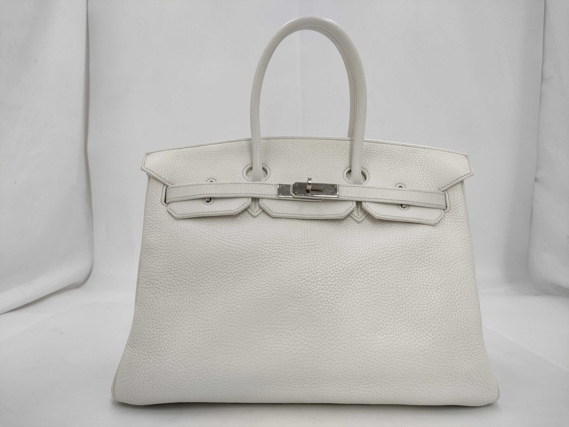 HERMES Birkin 35 Trion Clemence White Silver Fittings □J Tote Bag