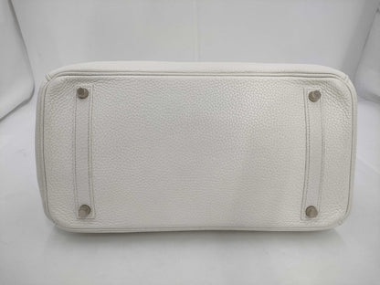 HERMES Birkin 35 Trion Clemence White Silver Fittings □J Tote Bag