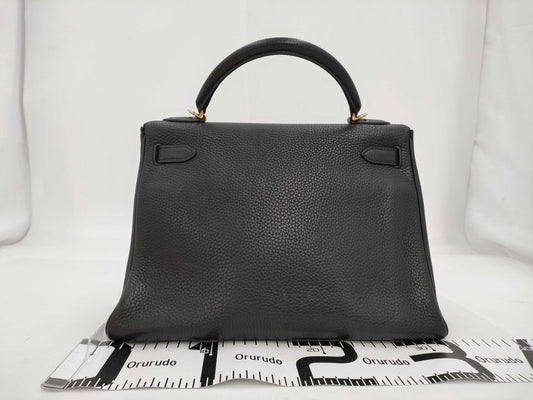 HERMES Kelly 32 Inseam Trion Black Gold Fittings □J Handbag