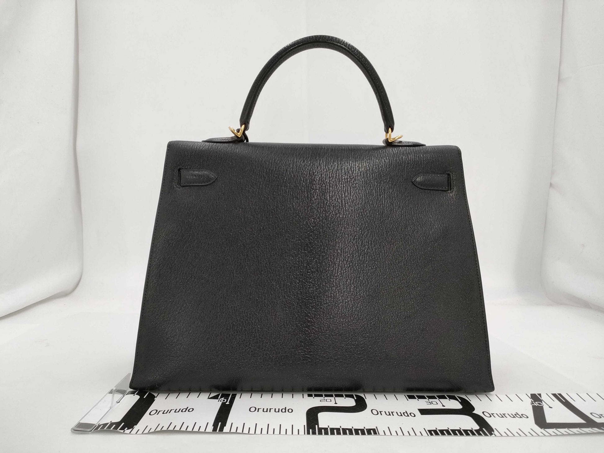 HERMES Kelly 35 Serie Chevre Black Gold Fittings □E Tote Bag