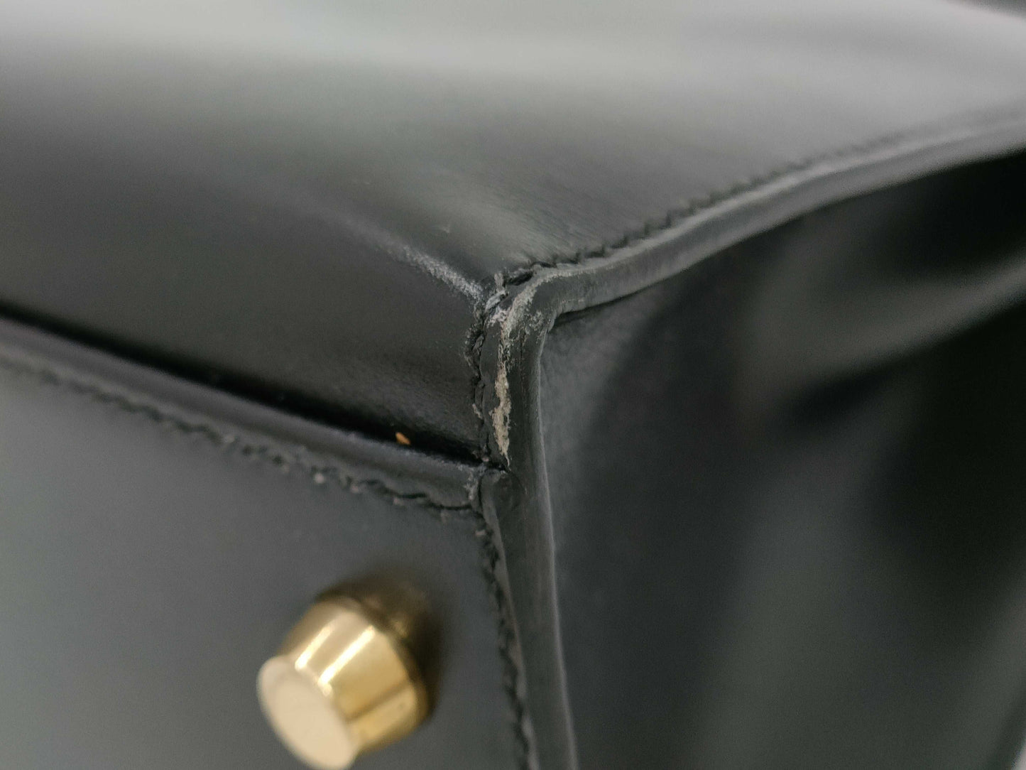 HERMES Kelly 32 Serie Box Calf Black Gold Hardware □E Handbag