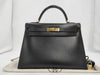 HERMES Kelly 32 Serie Box Calf Black Gold Hardware □E Handbag
