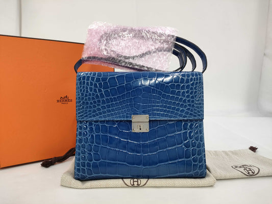 HERMES Click 16 Alligator Blue Jelly Silver Fittings D Engraved Shoulder Bag