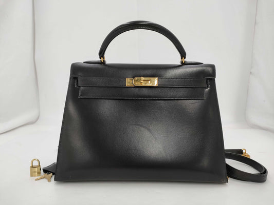HERMES Hermes Kelly 32 Serie Black Gold Hardware 〇X Handbag