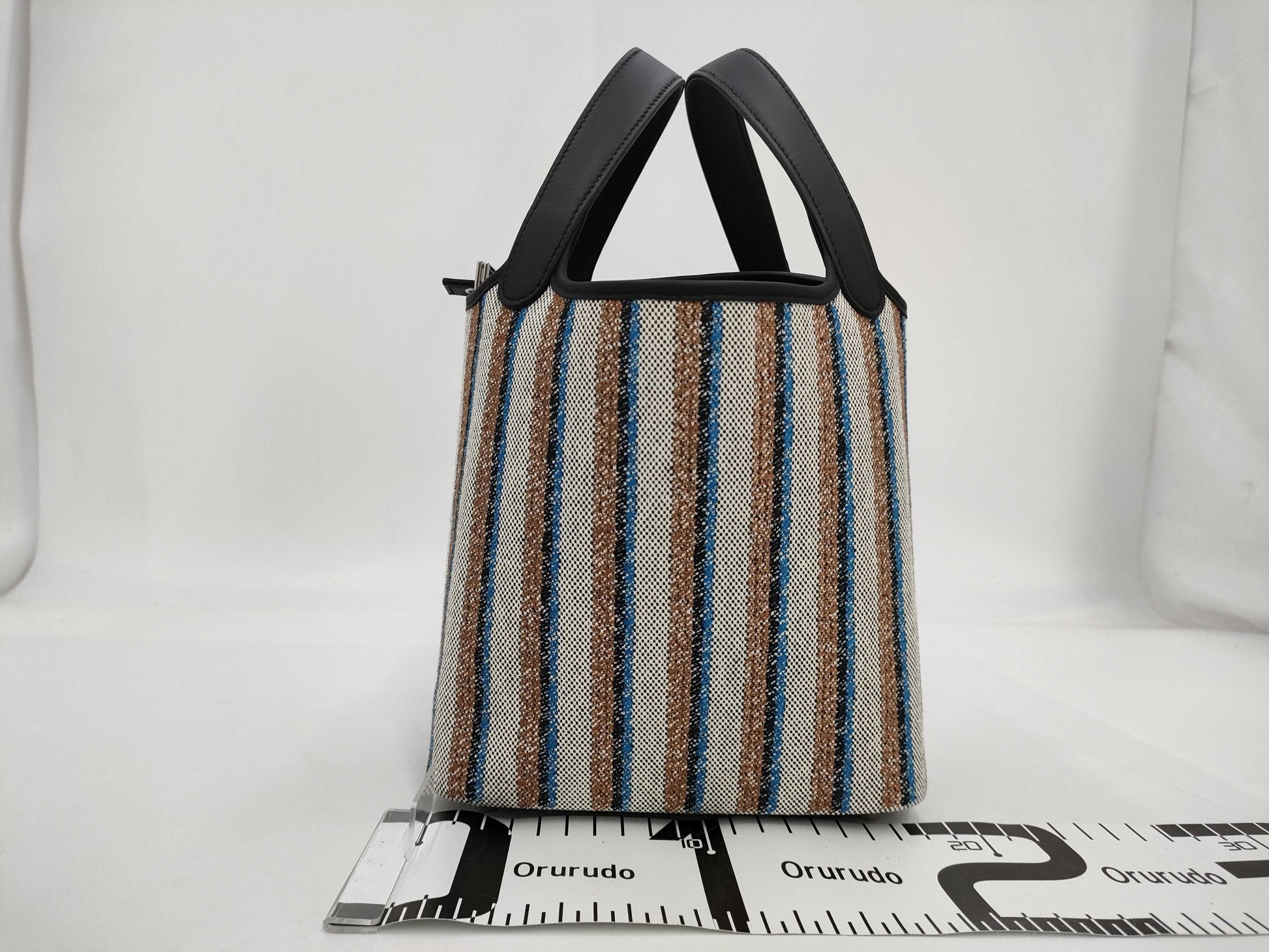 HERMES Picotan Rock PM Toile Ash x Swift Multicolor Black x Ecru x Fauve x Blue Zanzibar K Engraved Handbag