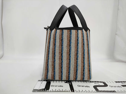 HERMES Picotan Rock PM Toile Ash x Swift Multicolor Black x Ecru x Fauve x Blue Zanzibar K Engraved Handbag