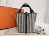 HERMES Picotan Rock PM Toile Ash x Swift Multicolor Black x Ecru x Fauve x Blue Zanzibar K Engraved Handbag