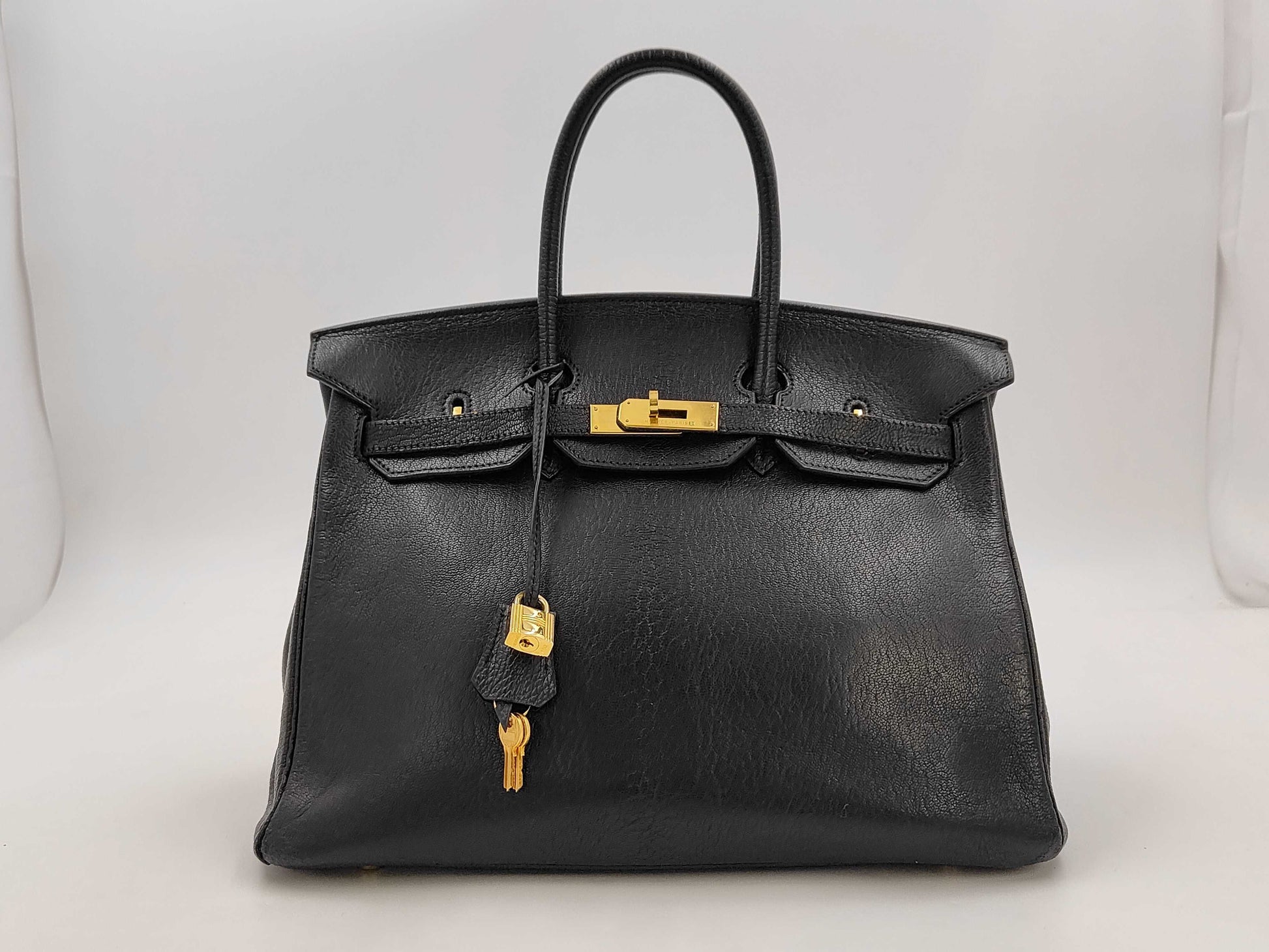 HERMES Birkin 35 Chevre Black Gold Hardware □C Tote Bag