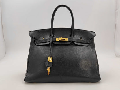 HERMES Birkin 35 Chevre Black Gold Hardware □C Tote Bag