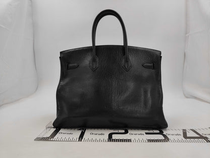 HERMES Birkin 35 Chevre Black Gold Hardware □C Tote Bag