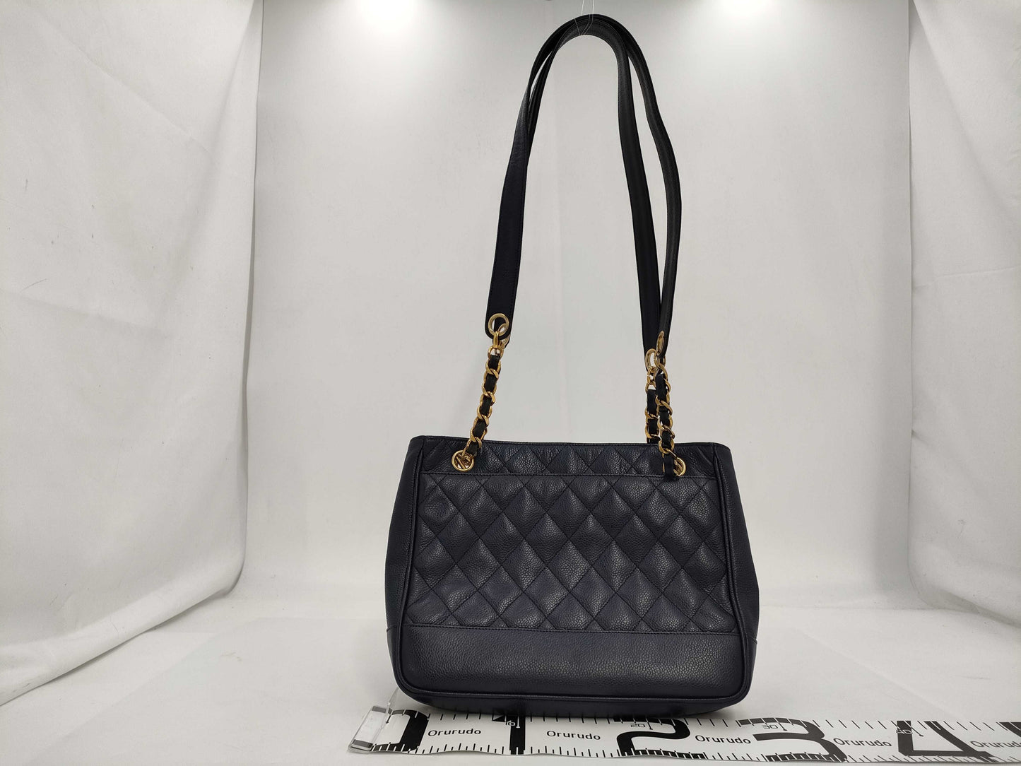 CHANEL Matasse Caviar Skin Chain Tote Bag Navy Gold Fittings 2nd Series Tote Bag