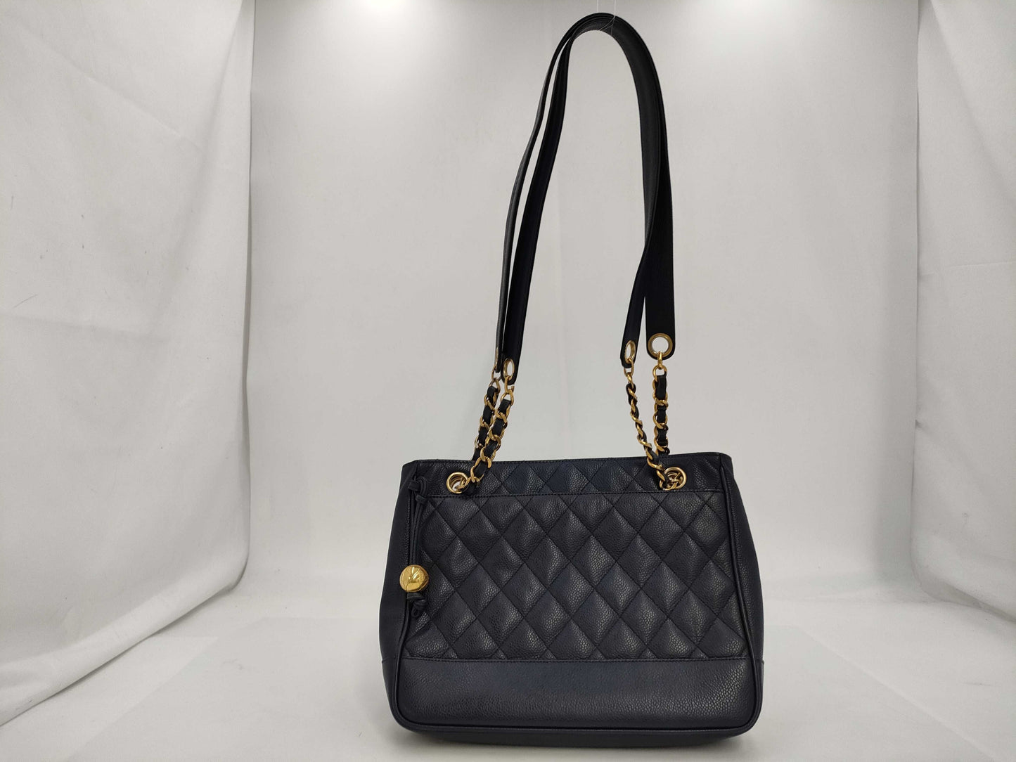 CHANEL Matasse Caviar Skin Chain Tote Bag Navy Gold Fittings 2nd Series Tote Bag