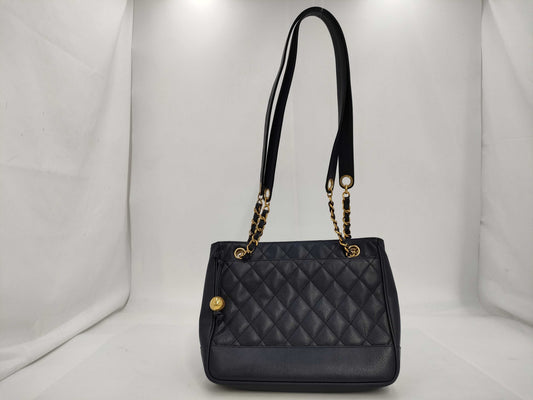 CHANEL Matasse Caviar Skin Chain Tote Bag Navy Gold Fittings 2nd Series Tote Bag