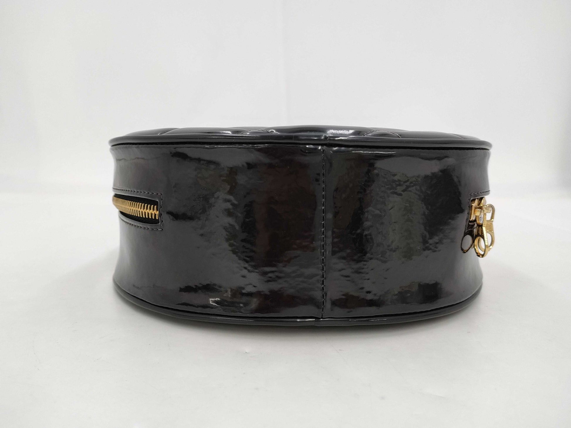 CHANEL Matlasse Patent Cocomark Round Vanity Bag Black Gold Fittings 3rd Line Handbag