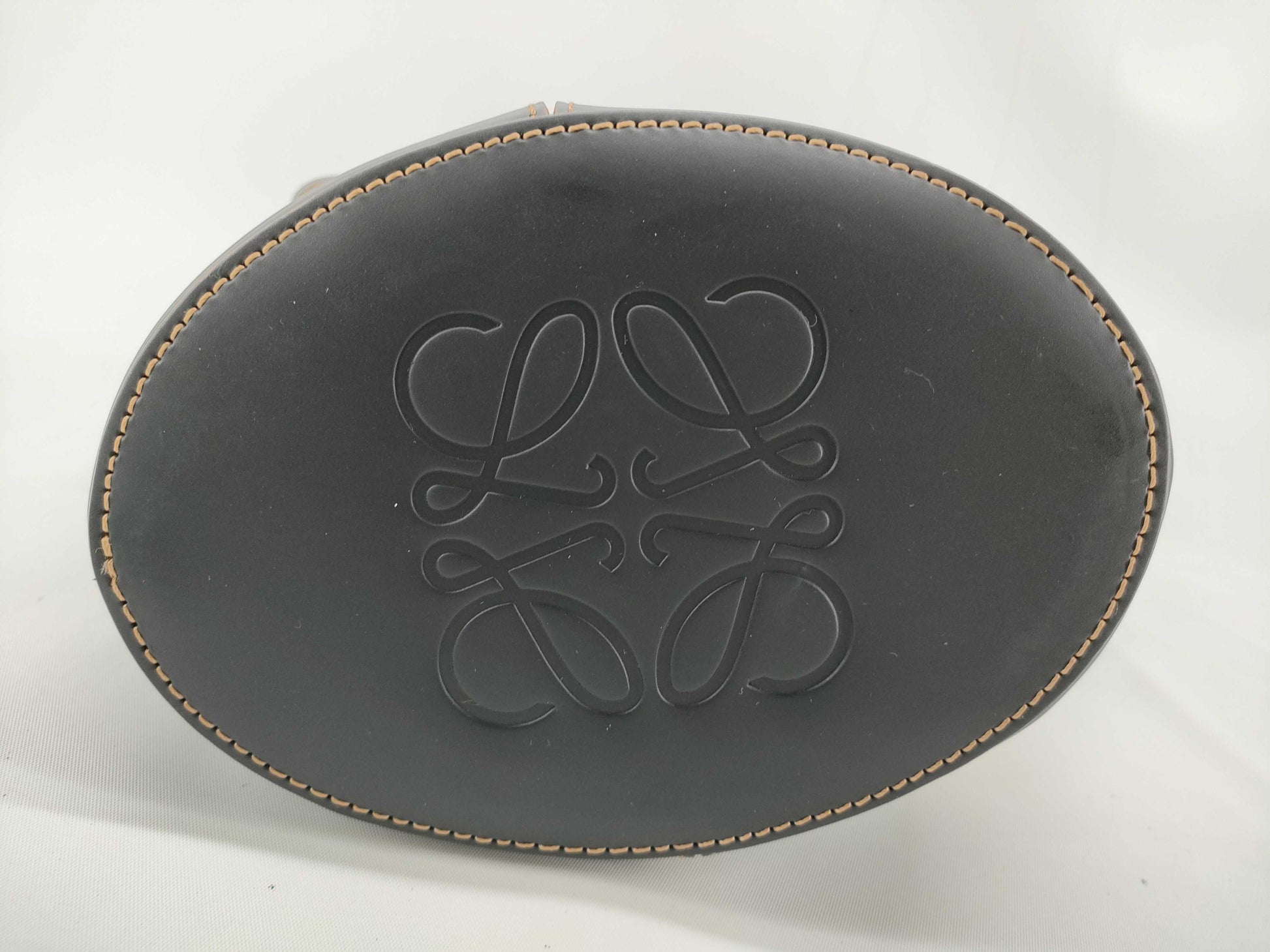 LOEWE Anagram Balloon Canvas and Leather Combination Shoulder Bag, Black, Brown, and Beige