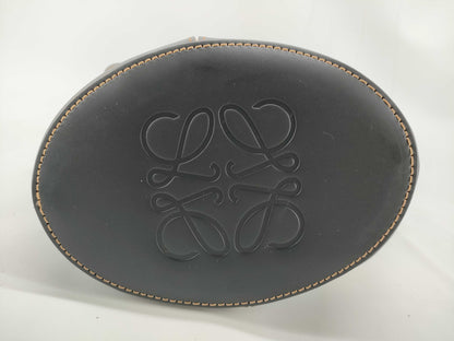 LOEWE Anagram Balloon Canvas and Leather Combination Shoulder Bag, Black, Brown, and Beige