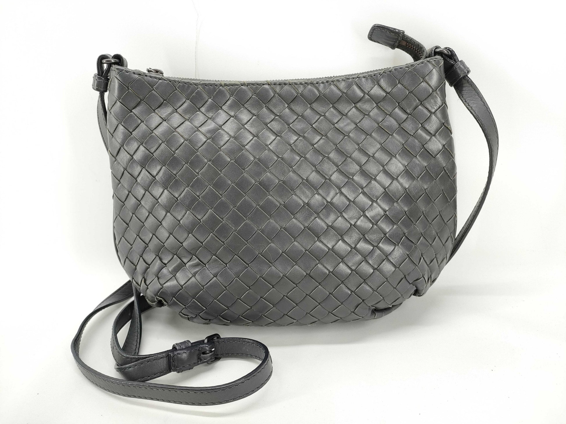 BOTTEGA VENETA Intrecciato Shoulder Bag, Gray, 25cm