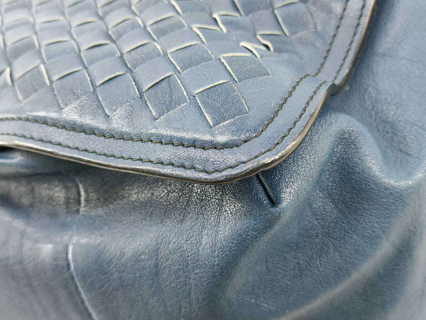 BOTTEGA VENETA Intrecciato Tote Bag in Blue with Antique Silver Hardware