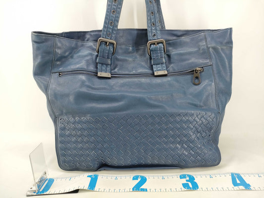 BOTTEGA VENETA Intrecciato Tote Bag in Blue with Antique Silver Hardware