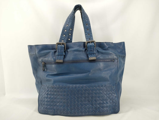 BOTTEGA VENETA Intrecciato Tote Bag in Blue with Antique Silver Hardware