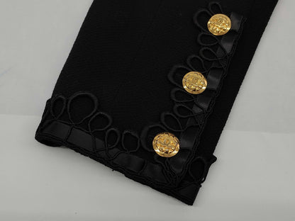 CHANEL Tagged Unused 40 Size Tweed Jacket Trimmed Flower Embroidered 40 Jacket