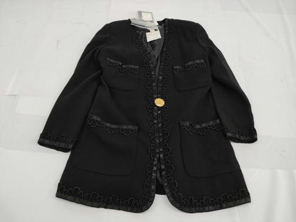 CHANEL Tagged Unused 40 Size Tweed Jacket Trimmed Flower Embroidered 40 Jacket
