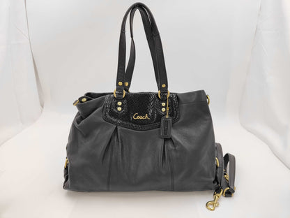COACH Leather 2-Way Black Boston Bag
