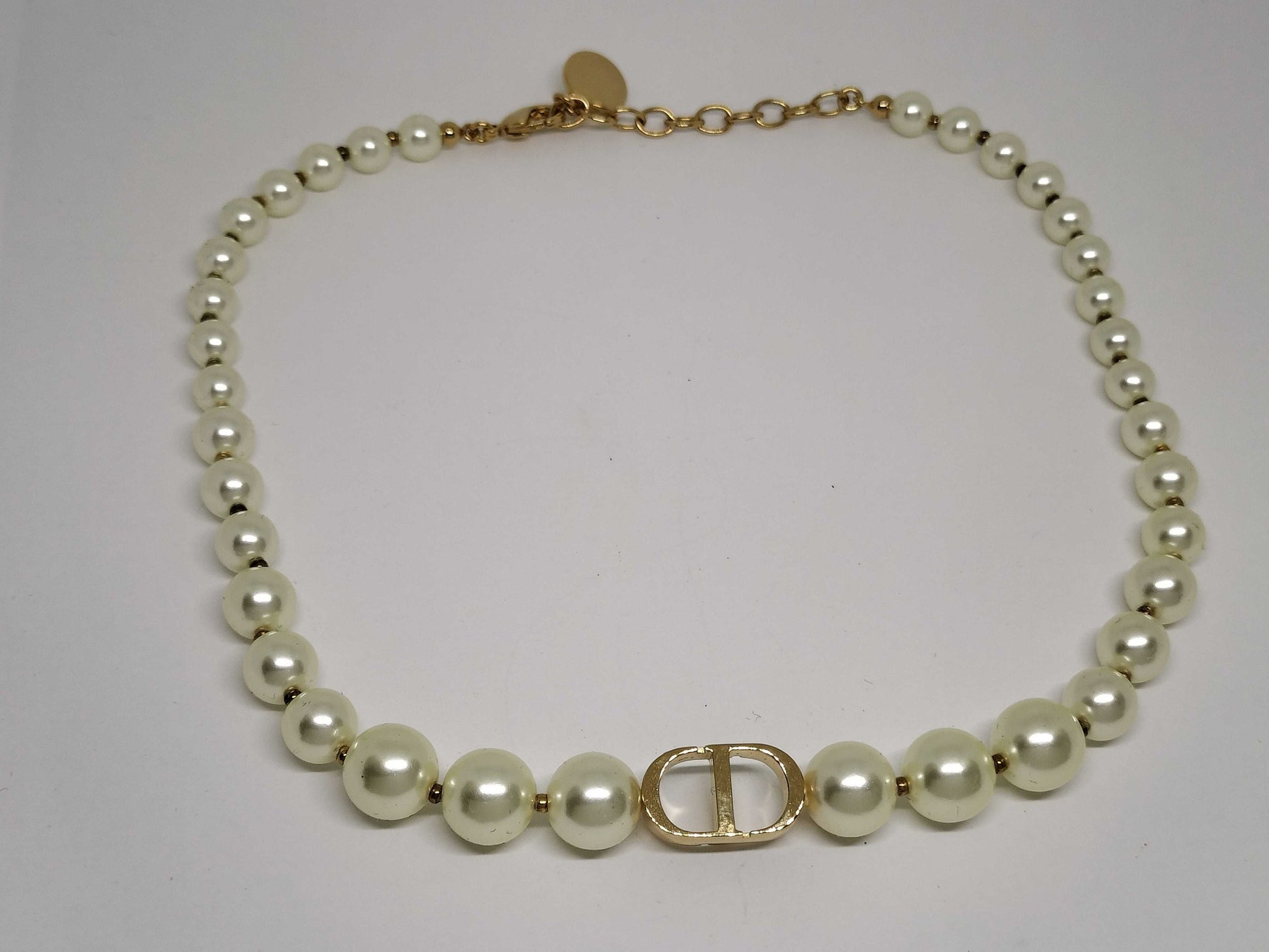 Dior Accessories Dior 30 Montaigne Faux Pearl Necklace with CD Logo in GP Gold