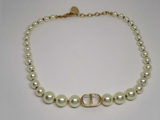 Dior Accessories Dior 30 Montaigne Faux Pearl Necklace with CD Logo in GP Gold