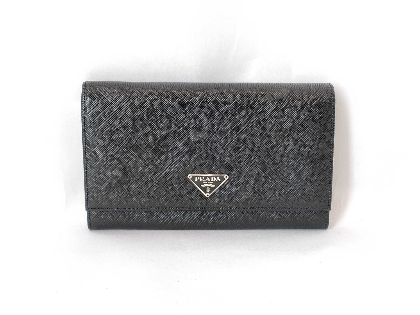 PRADA Saffiano Leather Bifold Long Wallet in Black with Triangle Logo